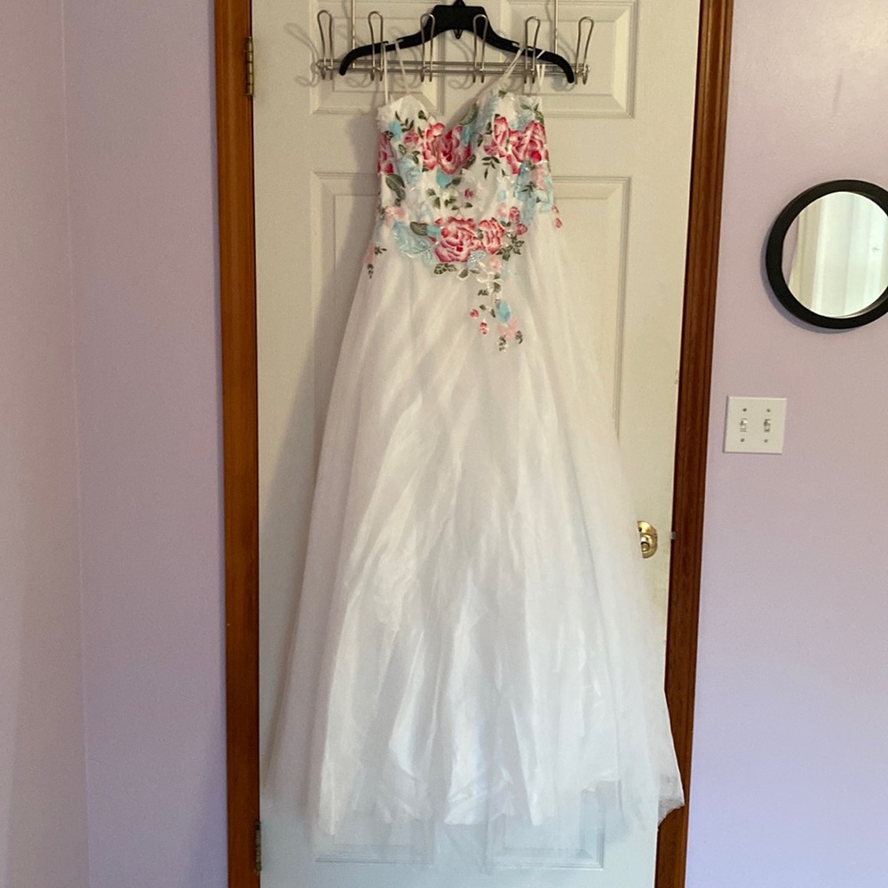 EUC Strapless Embroidered Prom Dress - Picture 4 of 13